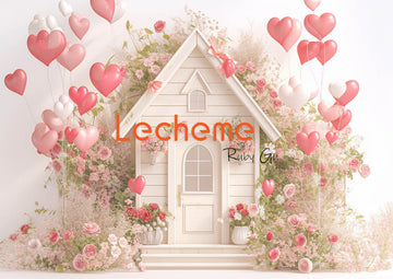 Avezano Valentine's Day White House and Red Balloon Photography Backdrop By Lecheme Ruby Gu