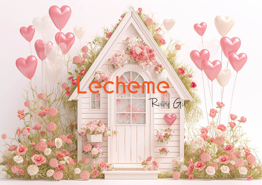 Avezano Valentine's Day White House and Pink Roas Photography Backdrop By Lecheme Ruby Gu