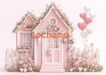 Avezano Valentine's Day Pink House and Rose Photography Backdrop By Lecheme Ruby Gu