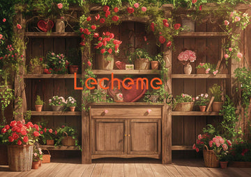 Avezano Valentine's Day Rose Vine and Wooden Cabinet Photography Backdrop By Lecheme Ruby Gu