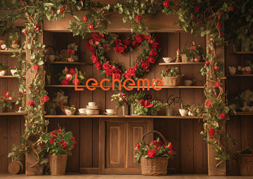 Avezano Valentine's Day Love Rose and Wooden Cabinet Photography Backdrop By Lecheme Ruby Gu