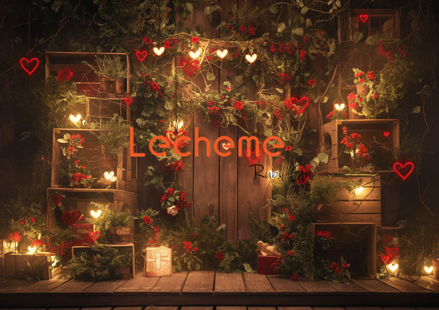 Avezano Valentine's Day Rose Vines and Lights Photography Backdrop By Lecheme Ruby Gu