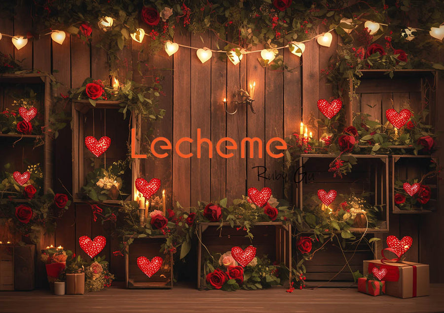 Avezano Valentine's Day Love lamplight and Wooden Box Photography Backdrop By Lecheme Ruby Gu