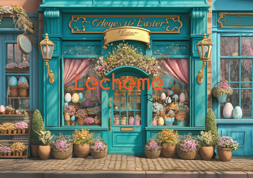 Avezano Spring Easter Shop and Flower Photography Backdrop By Lecheme Ruby Gu