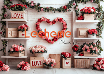 Avezano Valentine's Day Love Wooden Box and Roas Photography Backdrop By Lecheme Ruby Gu