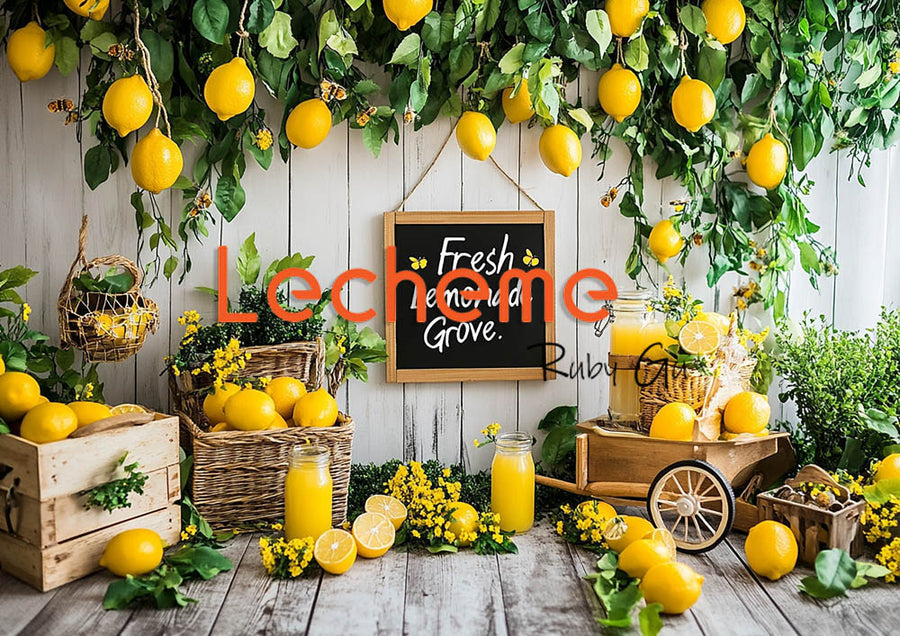 Avezano Spring Fresh Lemon and Greenery Photography Backdrop By Lecheme Ruby Gu