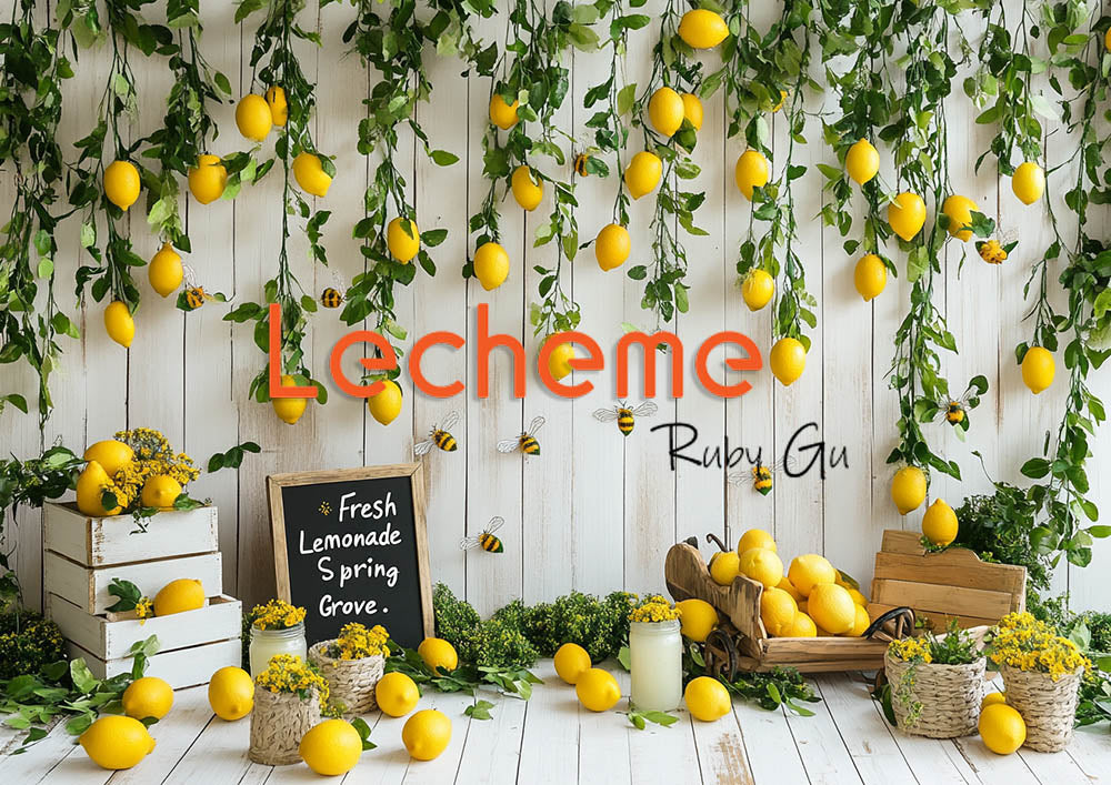 Avezano Spring Fresh Lemon and Bees Photography Backdrop By Lecheme Ruby Gu