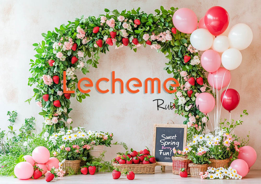 Avezano Red Strawberries and Balloons party Photography Backdrop By Lecheme Ruby Gu