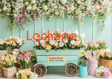 Avezano Green Cart and Flowers Photography Backdrop By Lecheme Ruby Gu