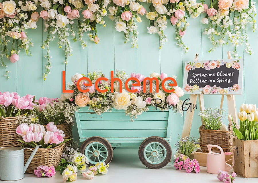 Avezano Spring Blooms and Green Wall Photography Backdrop By Lecheme Ruby Gu