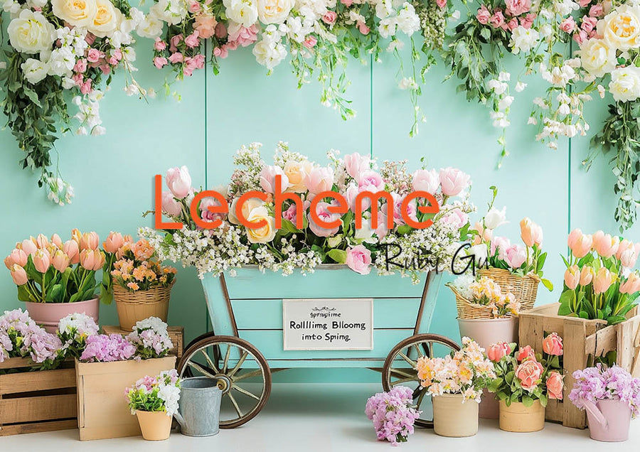 Avezano Spring Flower and Green Wall Photography Backdrop By Lecheme Ruby Gu