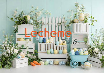 Avezano Easter White Picket Fence Eggs and Flowers Photography Backdrop By Lecheme Ruby Gu A