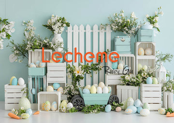 Avezano Easter White Picket Fence Eggs and Flowers Photography Backdrop By Lecheme Ruby Gu B