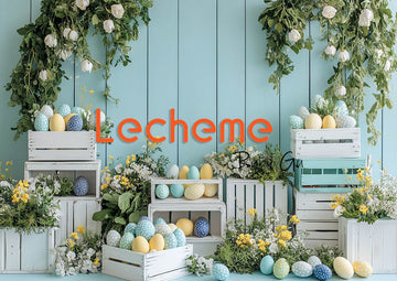 Avezano Easter White Picket Fence Eggs and Flowers Photography Backdrop By Lecheme Ruby Gu C