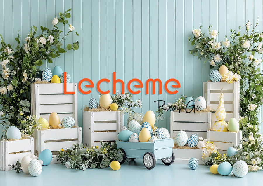 Avezano Easter White Picket Fence Eggs and Flowers Photography Backdrop By Lecheme Ruby Gu E