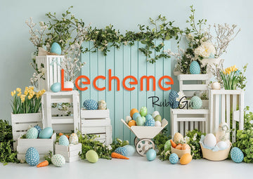 Avezano Easter White Picket Fence Eggs and Flowers Photography Backdrop By Lecheme Ruby Gu F