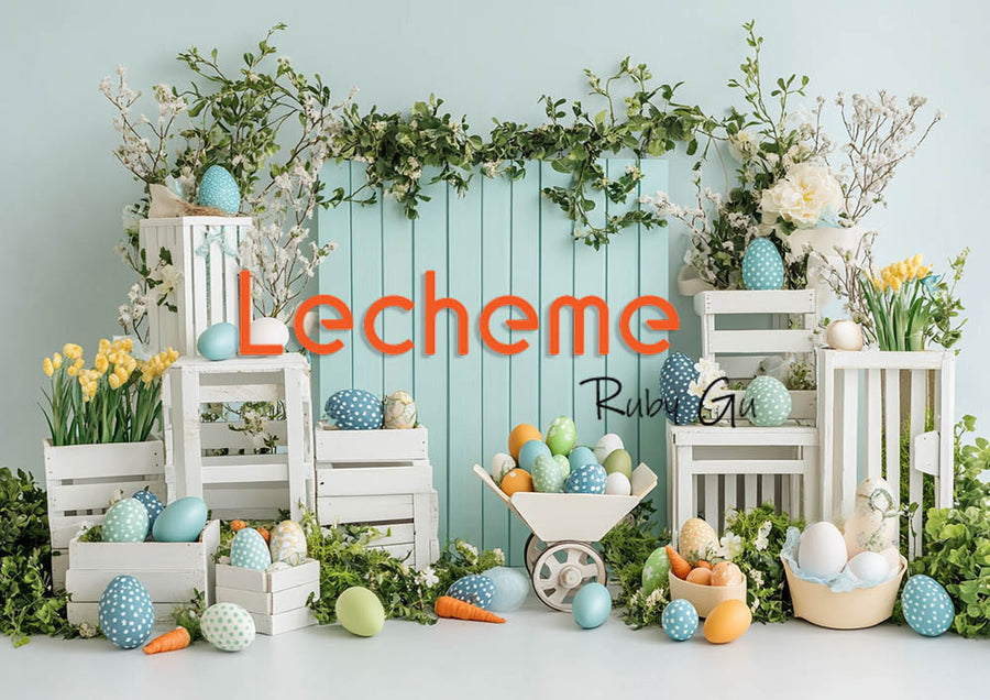 Avezano Easter White Picket Fence Eggs and Flowers Photography Backdrop By Lecheme Ruby Gu F