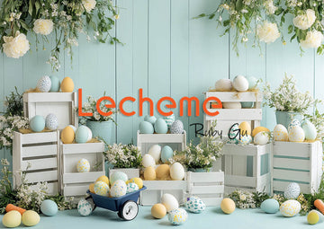 Avezano Easter White Picket Fence Eggs and Flowers Photography Backdrop By Lecheme Ruby Gu G