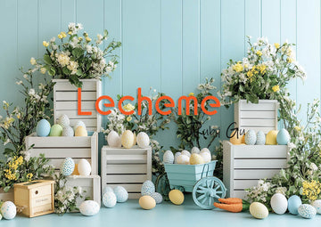 Avezano Easter White Picket Fence Eggs and Flowers Photography Backdrop By Lecheme Ruby Gu J