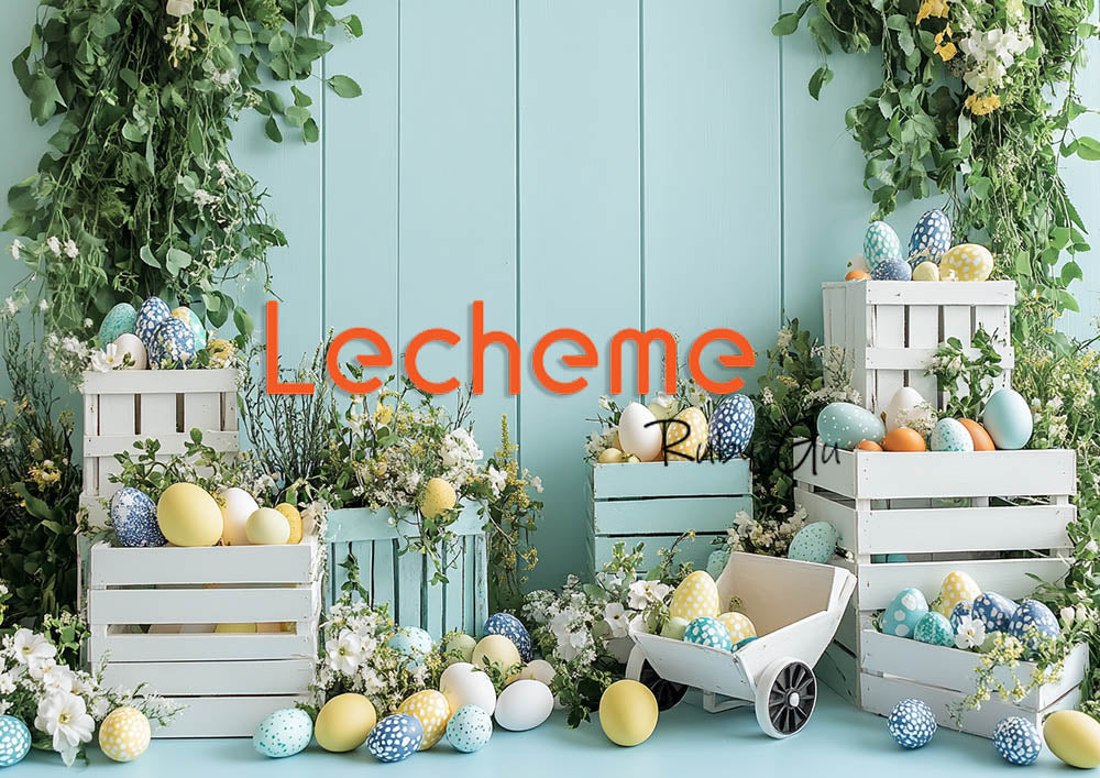 Avezano Easter White Picket Fence Eggs and Flowers Photography Backdrop By Lecheme Ruby Gu K