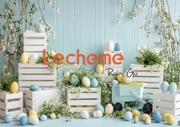 Avezano Easter White Picket Fence Eggs and Flowers Photography Backdrop By Lecheme Ruby Gu L