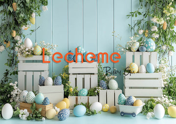 Avezano Easter White Picket Fence Eggs and Flowers Photography Backdrop By Lecheme Ruby Gu M