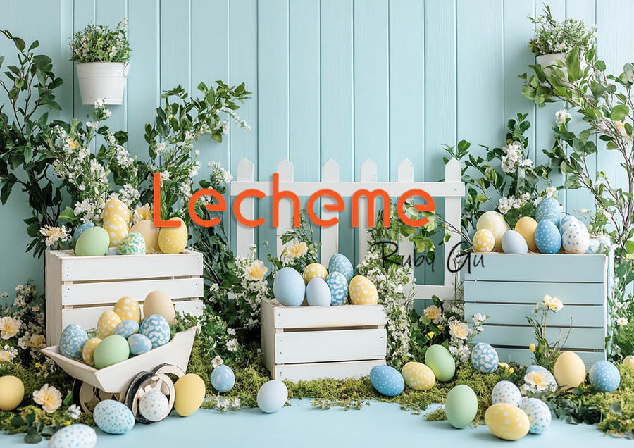 Avezano Easter White Picket Fence Eggs and Flowers Photography Backdrop By Lecheme Ruby Gu N