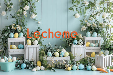 Avezano Easter White Picket Fence Eggs and Flowers Photography Backdrop By Lecheme Ruby Gu O