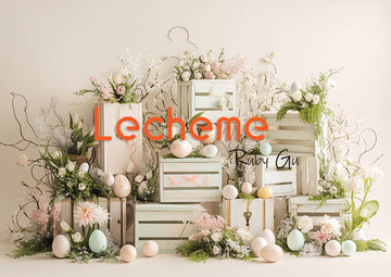 Avezano Easter White Picket Fence Eggs and Flowers White Photography Backdrop By Lecheme Ruby Gu A