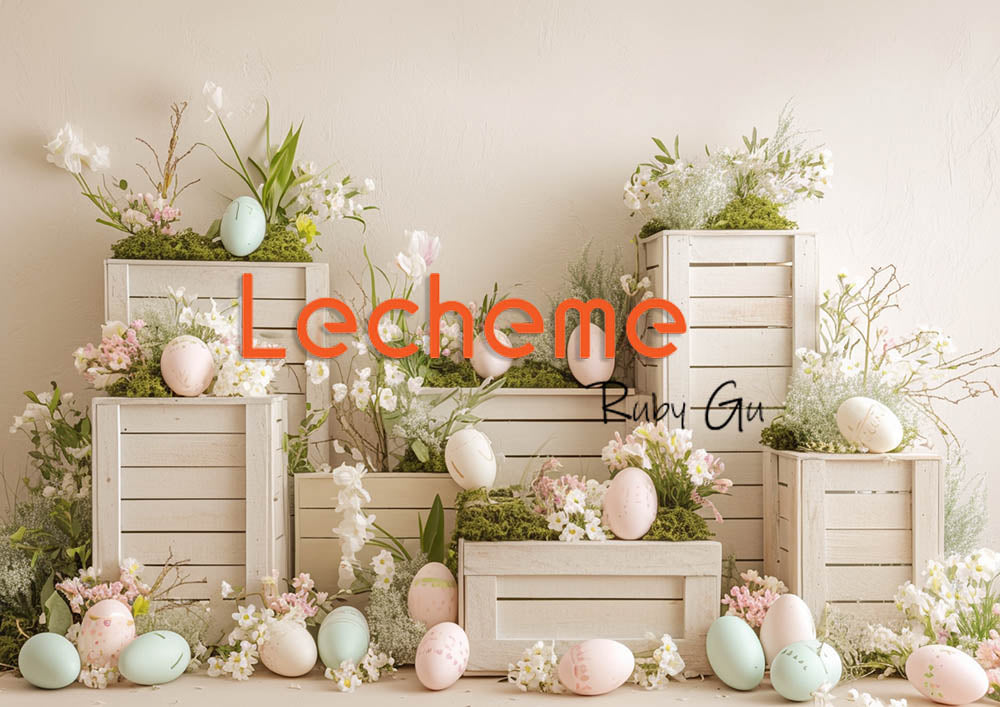 Avezano Easter White Picket Fence Eggs and Flowers White Photography Backdrop By Lecheme Ruby Gu C