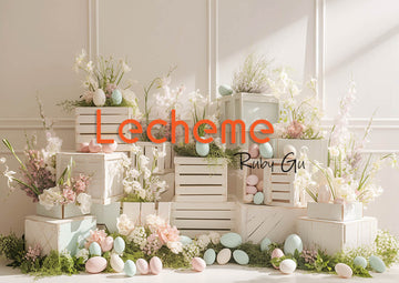 Avezano Easter White Picket Fence Eggs and Flowers White Photography Backdrop By Lecheme Ruby Gu D