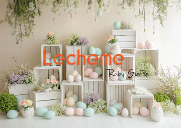 Avezano Easter White Picket Fence Eggs and Flowers White Photography Backdrop By Lecheme Ruby Gu F