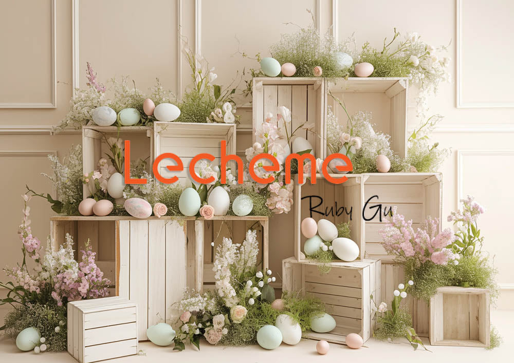 Avezano Easter White Picket Fence Eggs and Flowers White Photography Backdrop By Lecheme Ruby Gu G