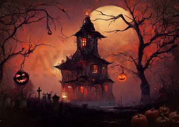 Avezano Halloween Haunted House Under the Moon Backdrop for Photography-AVEZANO