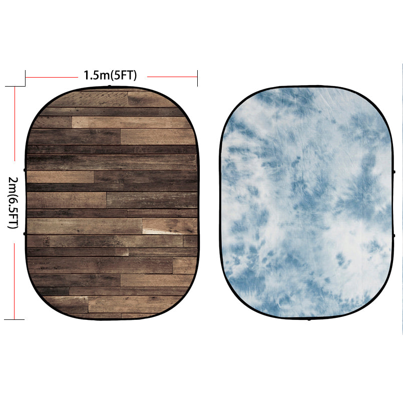 Avezano Grey Wood and Blue Collapsible Backdrop Photography