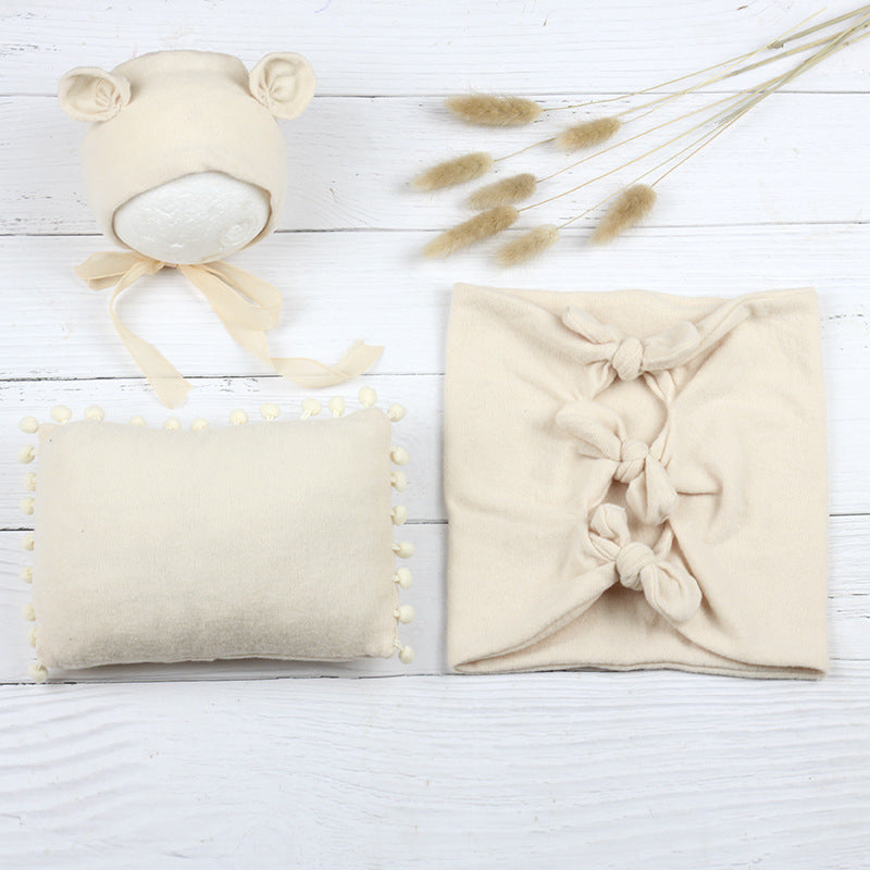 Avezano Newborn Photograpy Props Soft Wraps + Rectangular Pillow+Woolen Hat Three Piece Set