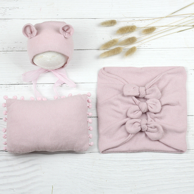 Avezano Newborn Photograpy Props Soft Wraps + Rectangular Pillow+Woolen Hat Three Piece Set