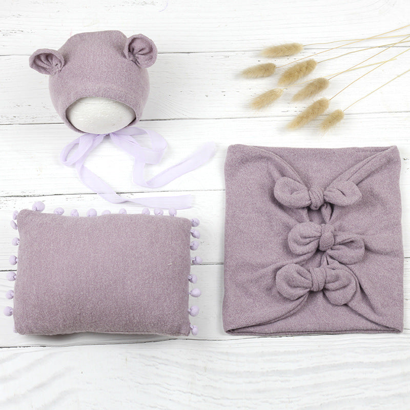 Avezano Newborn Photograpy Props Soft Wraps + Rectangular Pillow+Woolen Hat Three Piece Set