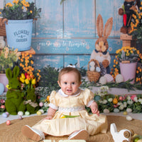 Avezano Easter Blue Wooden Door and Rabbit Photography Backdrop