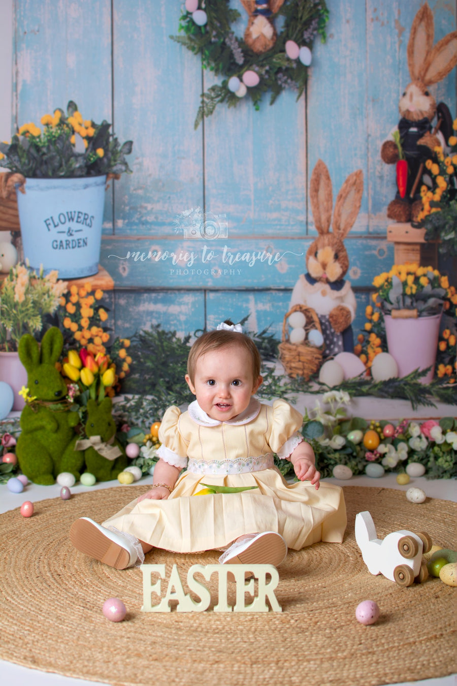 Avezano Easter Blue Wooden Door and Rabbit Photography Backdrop