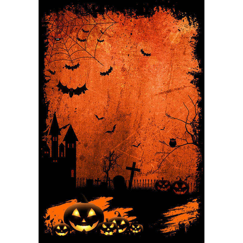 Avezano Jack-O-Lanterns And Bats Halloween Photography Backdrop-AVEZANO