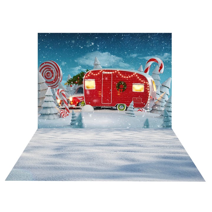 Avezano A Car in the Snow 2 pcs Christmas Set Backdrop-AVEZANO