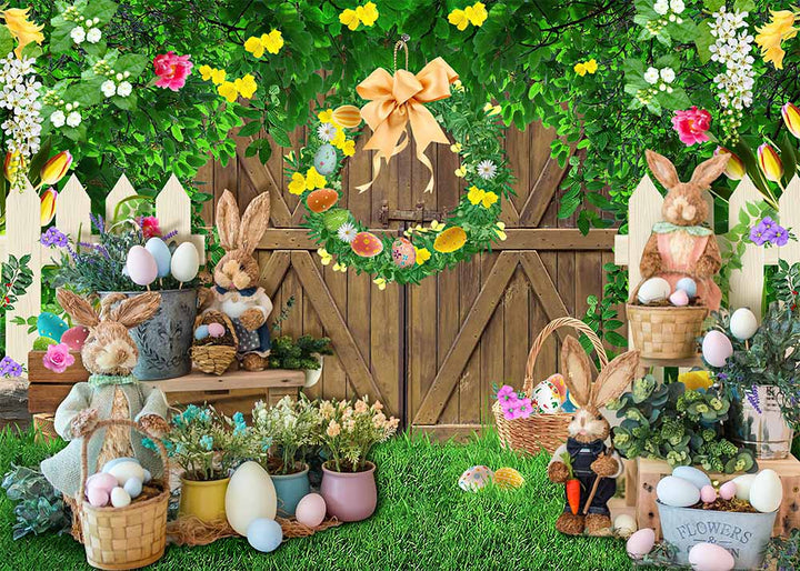 Avezano Green Wreath Spring Easter Photography Backdrop-AVEZANO