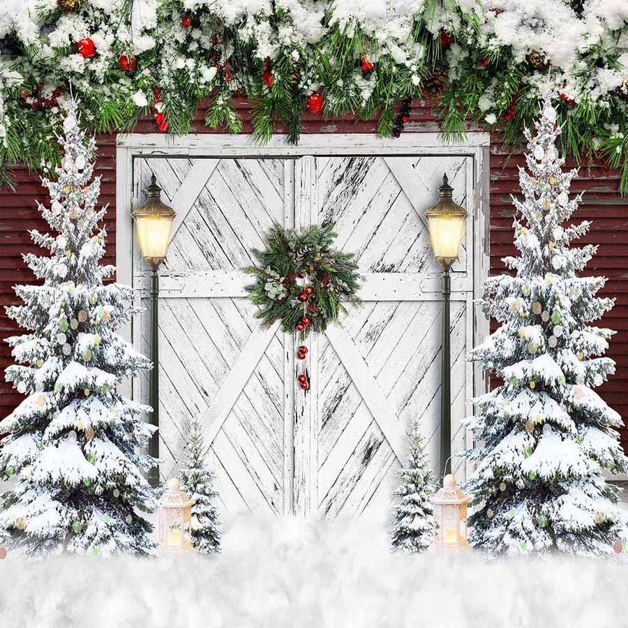 Avezano Christmas Snow White Wooden Door Backdrop For Photography