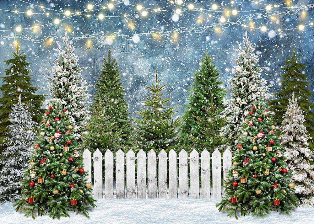 Avezano Christmas Tree And Fence Backdrop For Photography-AVEZANO