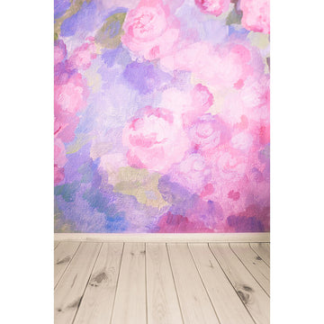 Avezano Watercolour Floral Backdrop With Wood Floor For Photography-AVEZANO