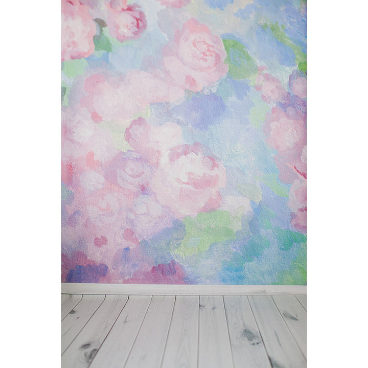 Avezano Watercolour Pink Floral Backdrop With Wood Floor For Photography-AVEZANO