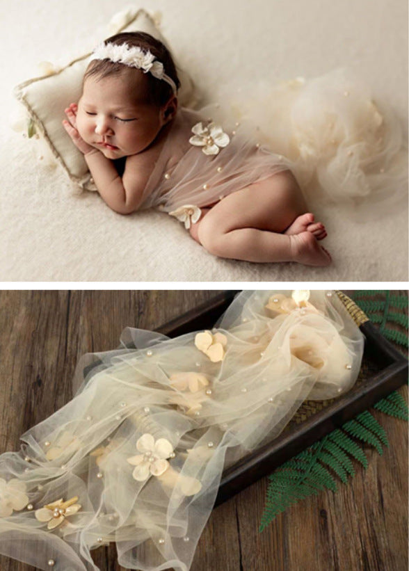 Avezano Newborn Floral Pearl Mesh Wrap Photography Props