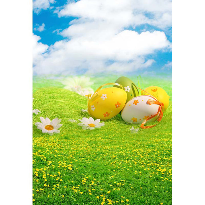 Avezano Spring Sky And Grass With Eggs Photography Backdrop-AVEZANO