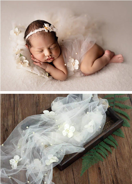 Avezano Newborn Floral Pearl Mesh Wrap Photography Props